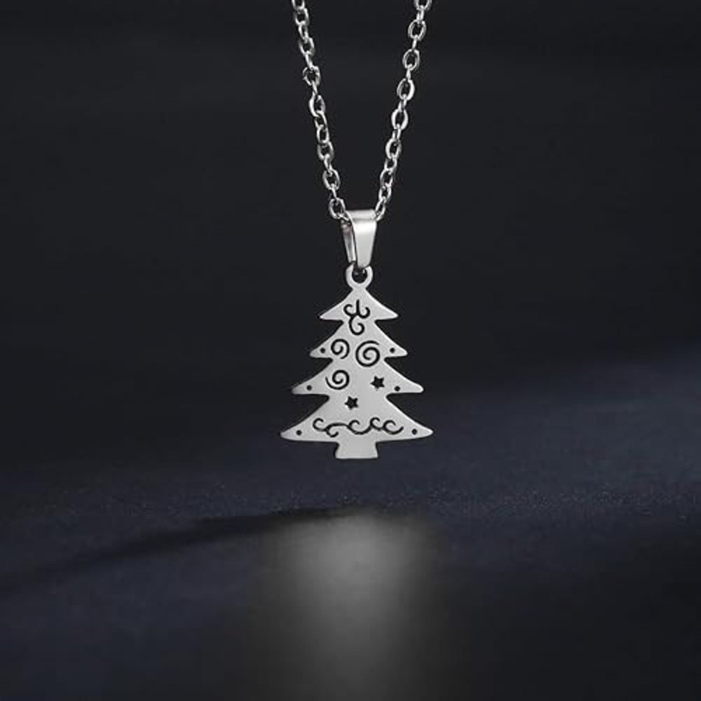Stainless Steel Christmas Necklace Simple Elk Christmas Tree Snowflake Pendant